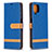 Leather Case Stands Flip Cover Holder B16F for Samsung Galaxy M12 Blue