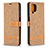 Leather Case Stands Flip Cover Holder B16F for Samsung Galaxy M12 Gold