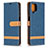 Leather Case Stands Flip Cover Holder B16F for Samsung Galaxy M12 Navy Blue