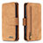 Leather Case Stands Flip Cover Holder B18F for Samsung Galaxy A50 Brown