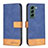 Leather Case Stands Flip Cover Holder BF2 for Samsung Galaxy S22 5G Blue