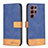 Leather Case Stands Flip Cover Holder BF2 for Samsung Galaxy S22 Ultra 5G Blue