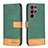Leather Case Stands Flip Cover Holder BF2 for Samsung Galaxy S22 Ultra 5G Green