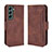 Leather Case Stands Flip Cover Holder BY3 for Samsung Galaxy S22 5G Brown