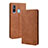 Leather Case Stands Flip Cover Holder BY4 for Samsung Galaxy A60 Brown