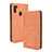 Leather Case Stands Flip Cover Holder BY4 for Samsung Galaxy M21 (2021) Brown