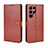 Leather Case Stands Flip Cover Holder BY5 for Samsung Galaxy S22 Ultra 5G Brown