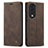 Leather Case Stands Flip Cover Holder C01S for Huawei Honor 80 Pro 5G Brown