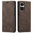 Leather Case Stands Flip Cover Holder C01S for Oppo Reno10 Pro 5G Brown