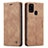 Leather Case Stands Flip Cover Holder C01S for Samsung Galaxy A21s Light Brown