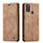 Leather Case Stands Flip Cover Holder C01S for Samsung Galaxy M21 Light Brown