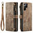 Leather Case Stands Flip Cover Holder C01S for Samsung Galaxy S21 Ultra 5G Brown