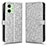 Leather Case Stands Flip Cover Holder C01X for Motorola Moto G54 5G Silver