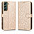 Leather Case Stands Flip Cover Holder C01X for Samsung Galaxy S22 5G Gold