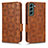Leather Case Stands Flip Cover Holder C02X for Samsung Galaxy S22 5G Brown