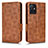 Leather Case Stands Flip Cover Holder C02X for Vivo T1 5G India Brown