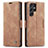 Leather Case Stands Flip Cover Holder C03S for Samsung Galaxy S21 Ultra 5G Light Brown