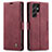 Leather Case Stands Flip Cover Holder C03S for Samsung Galaxy S21 Ultra 5G Red Wine