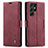Leather Case Stands Flip Cover Holder C03S for Samsung Galaxy S23 Ultra 5G Red Wine