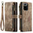 Leather Case Stands Flip Cover Holder C03S for Xiaomi Poco M5S Brown