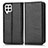 Leather Case Stands Flip Cover Holder C03X for Samsung Galaxy M22 4G Black