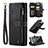 Leather Case Stands Flip Cover Holder C07S for Samsung Galaxy S22 Ultra 5G Black