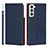 Leather Case Stands Flip Cover Holder D01T for Samsung Galaxy S21 5G Blue