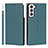 Leather Case Stands Flip Cover Holder D01T for Samsung Galaxy S21 FE 5G Mint Blue