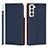 Leather Case Stands Flip Cover Holder D01T for Samsung Galaxy S23 5G Blue