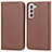 Leather Case Stands Flip Cover Holder D03T for Samsung Galaxy S21 5G Brown