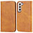 Leather Case Stands Flip Cover Holder D03T for Samsung Galaxy S21 5G Light Brown