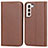 Leather Case Stands Flip Cover Holder D03T for Samsung Galaxy S21 Plus 5G Brown