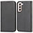 Leather Case Stands Flip Cover Holder D03T for Samsung Galaxy S22 Plus 5G Black