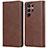 Leather Case Stands Flip Cover Holder D03T for Samsung Galaxy S22 Ultra 5G Brown