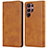 Leather Case Stands Flip Cover Holder D03T for Samsung Galaxy S22 Ultra 5G Light Brown