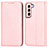 Leather Case Stands Flip Cover Holder D03T for Samsung Galaxy S23 5G Pink