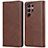 Leather Case Stands Flip Cover Holder D03T for Samsung Galaxy S23 Ultra 5G Brown