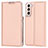 Leather Case Stands Flip Cover Holder D05T for Samsung Galaxy S21 5G Rose Gold