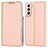 Leather Case Stands Flip Cover Holder D05T for Samsung Galaxy S21 Plus 5G Rose Gold
