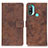 Leather Case Stands Flip Cover Holder D05Y for Motorola Moto E20 Brown