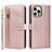 Leather Case Stands Flip Cover Holder D06T for Apple iPhone 13 Pro Max Rose Gold