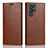 Leather Case Stands Flip Cover Holder D07T for Samsung Galaxy S23 Ultra 5G Light Brown