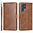 Leather Case Stands Flip Cover Holder D09T for Samsung Galaxy S21 Ultra 5G Brown