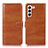 Leather Case Stands Flip Cover Holder D10Y for Samsung Galaxy S21 5G Brown