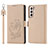 Leather Case Stands Flip Cover Holder D11T for Samsung Galaxy S21 5G Gold