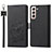 Leather Case Stands Flip Cover Holder D11T for Samsung Galaxy S22 Plus 5G Black