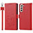 Leather Case Stands Flip Cover Holder D11T for Samsung Galaxy S22 Plus 5G Red