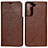 Leather Case Stands Flip Cover Holder D13T for Samsung Galaxy S21 5G Light Brown