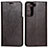 Leather Case Stands Flip Cover Holder D13T for Samsung Galaxy S22 Plus 5G Brown