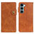 Leather Case Stands Flip Cover Holder DY01 for Motorola Moto G200 5G Brown